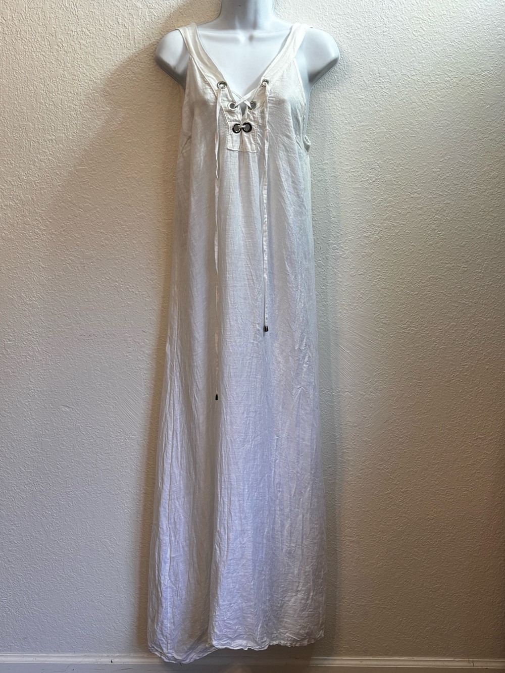 Laura Gotti Mediterranean Linen Lace Up Maxi Dress Large